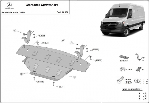 Steel sump guard for Mercedes Sprinter 907  4x4