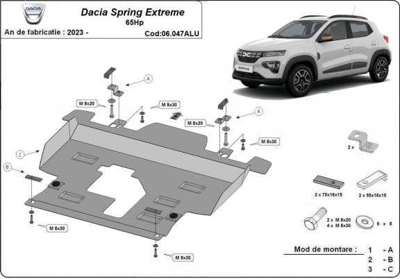 Aluminium  sump guard for Dacia Spring Extreme