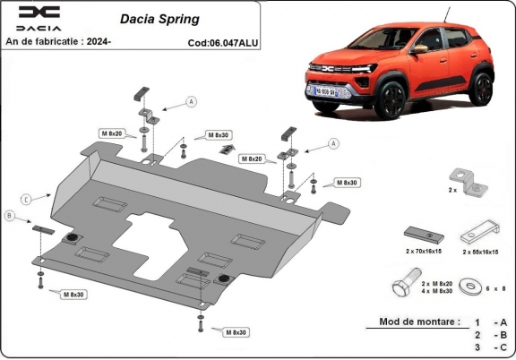 Aluminium  sump guard for Dacia Spring