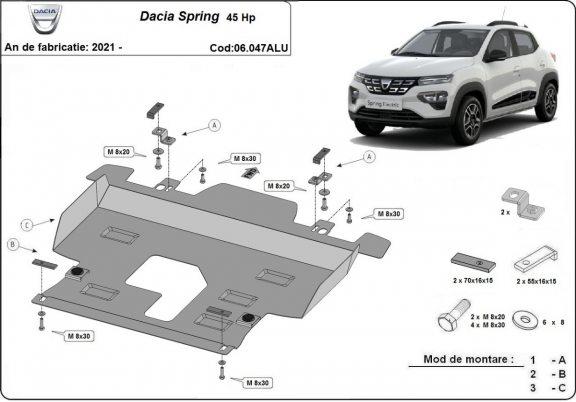 Aluminium  sump guard for Dacia Spring