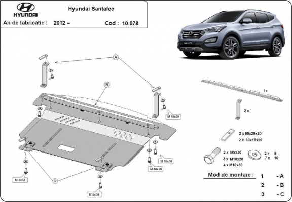 Steel sump guard for Hyundai Santa Fe