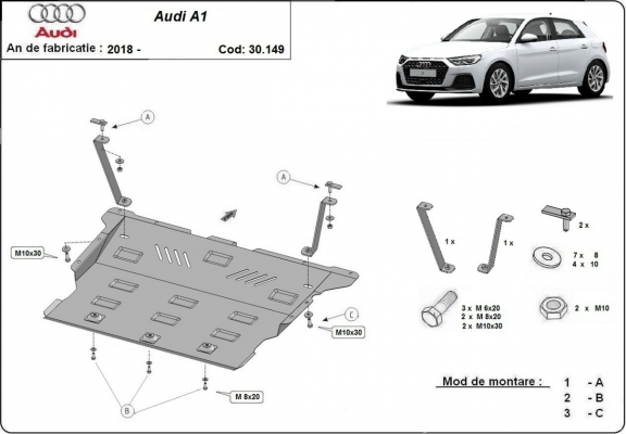 Steel sump guard for Audi A1