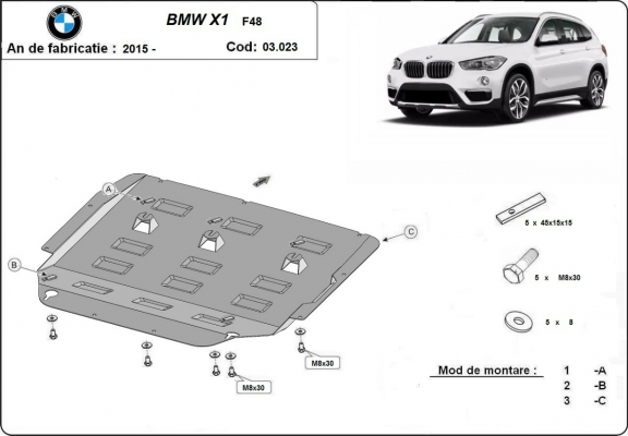 Steel sump guard for BMW X1 F48