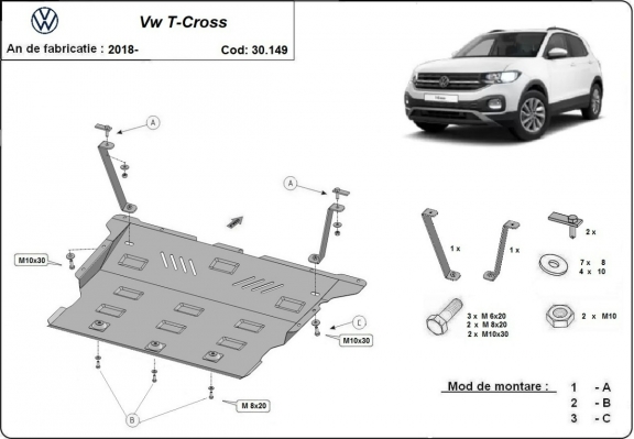 Steel sump guard for VW T-Cross