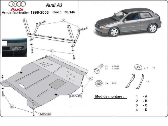 Steel sump guard for Audi A3