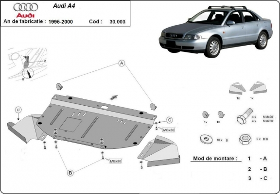 Steel sump guard for Audi A4  B5