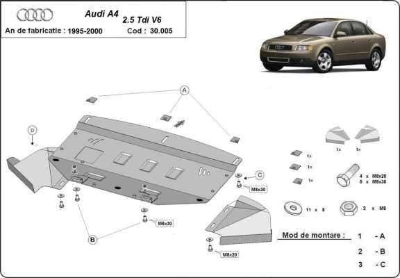 Steel sump guard for Audi A4  B5