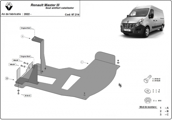 Steel catalytic converter guard/cat lock for Renault Master 3