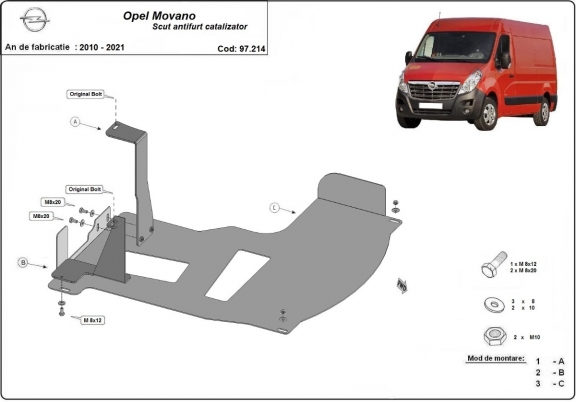 Steel catalytic converter guard/cat lock for Opel Movano B 