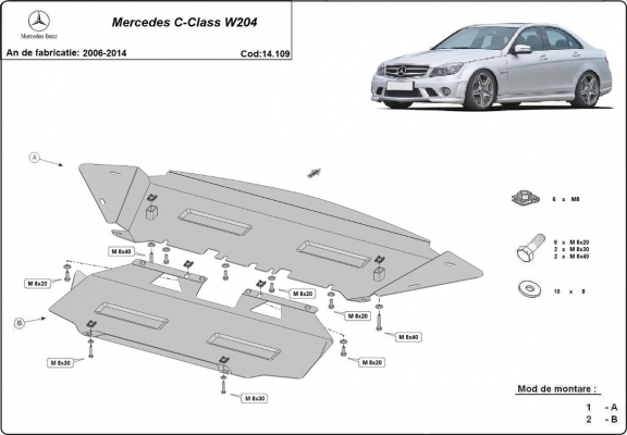 Steel sump guard for Mercedes C-Class W204