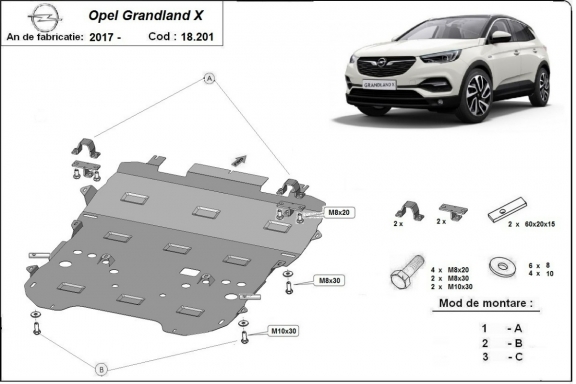 Steel sump guard for Vauxhall Grandland X