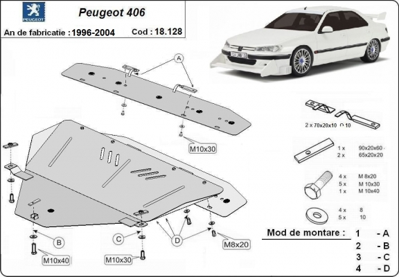 Steel sump guard for the protection of the engine and the gearbox for Peugeot 406