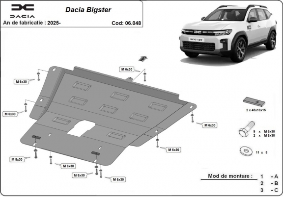 Steel sump guard for Dacia Bigster - 4x4 + 4x2