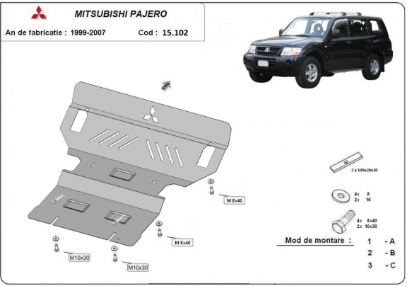 Steel sump guard for the protection of the engine and the radiator for Mitsubishi Shogun 3 (V60, V70)