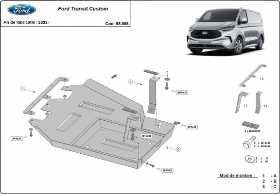 Steel AdBlue tank guard for Ford Transit Custom