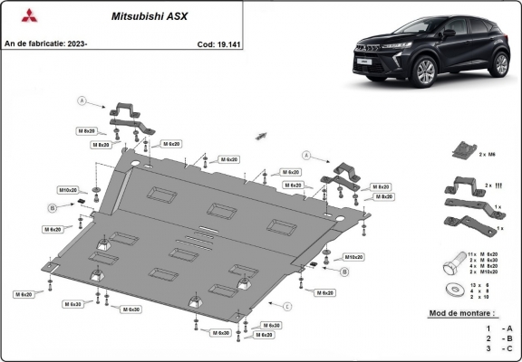 Steel sump guard for the protection of the engine and the gearbox for Mitsubishi ASX