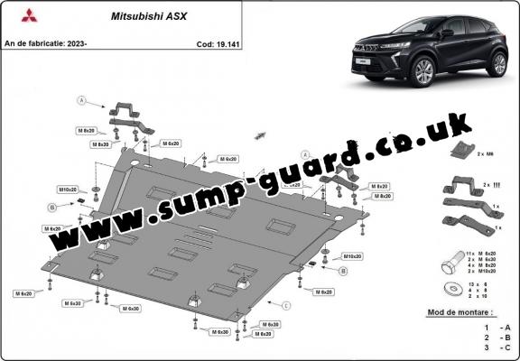 Steel sump guard for the protection of the engine and the gearbox for Mitsubishi ASX