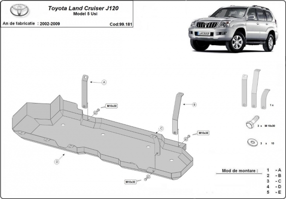 Steel fuel tank guard  for Toyota Land Cruiser J120 - only for 5 doors model