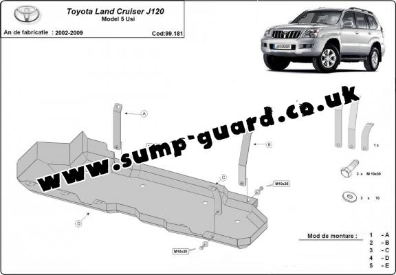 Steel fuel tank guard  for Toyota Land Cruiser J120 - only for 5 doors model