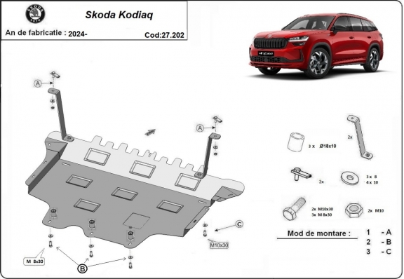Steel sump guard for Skoda Kodiaq