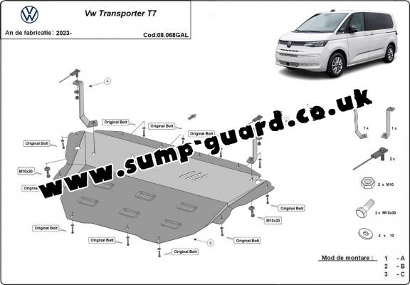 Galvanized steel sump guard for Volkswagen Transporter T7