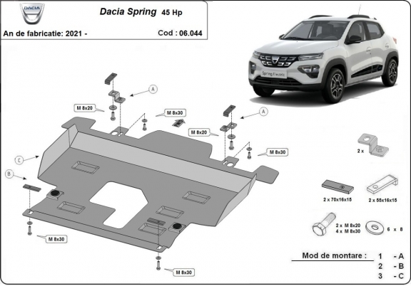 Steel sump guard for Dacia Spring