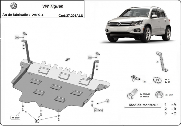 Aluminum sump guard for VW Tiguan
