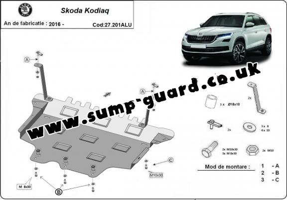 Aluminum sump guard for Skoda Kodiaq