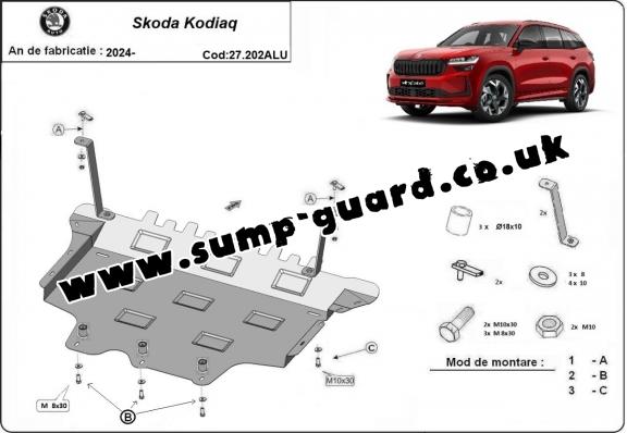 Aluminum sump guard for Skoda Kodiaq