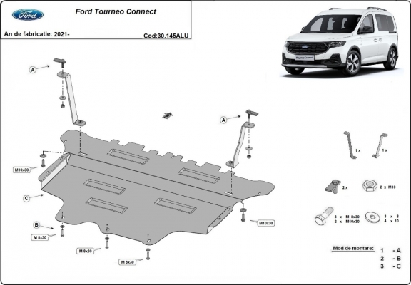 Aluminum sump guard for Ford Tourneo  Connect