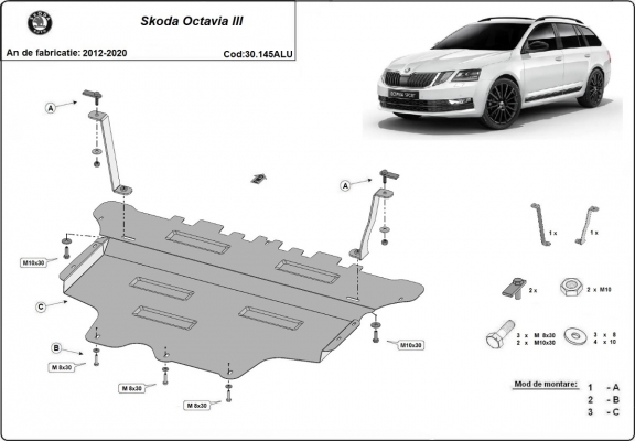 Aluminum sump guard for the protection of the engine and the gearbox for Skoda Octavia 3