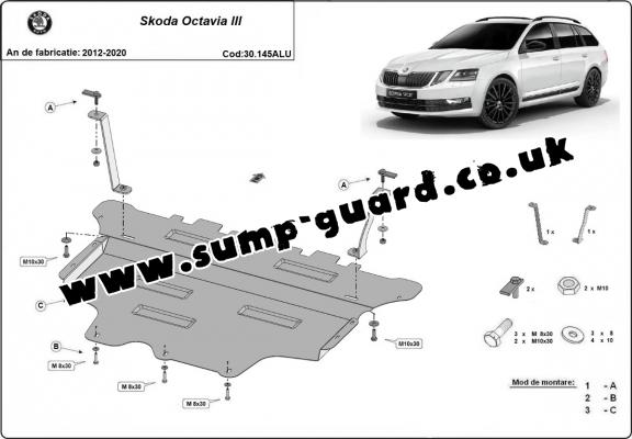Aluminum sump guard for the protection of the engine and the gearbox for Skoda Octavia 3