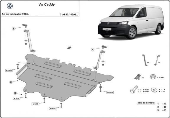 Aluminum sump guard for VW Caddy