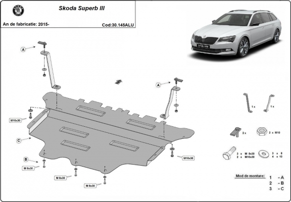 Aluminum sump guard for Skoda Superb III