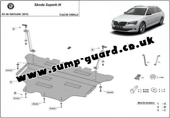 Aluminum sump guard for Skoda Superb III