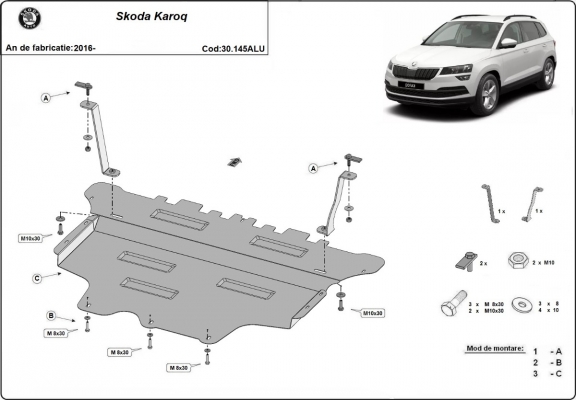 Aluminum sump guard for Skoda Karoq