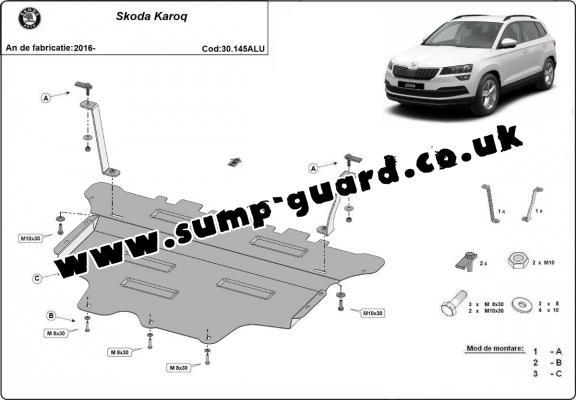 Aluminum sump guard for Skoda Karoq