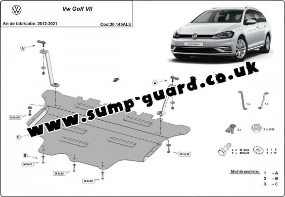 Aluminum sump guard for the protection of the engine and the gearbox for VW Golf 7