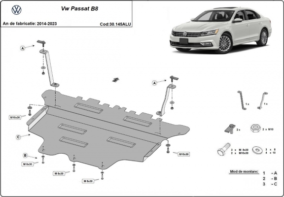 Aluminum sump guard for VW Passat B8