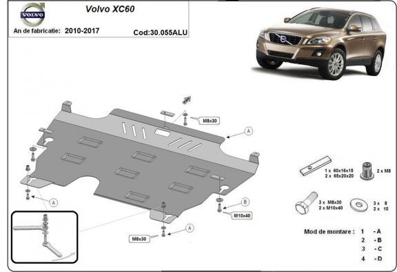 Aluminum sump guard for the protection of the engine and the gearbox for Volvo XC60