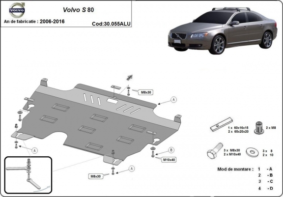 Aluminum sump guard for the protection of the engine and the gearbox for Volvo S80