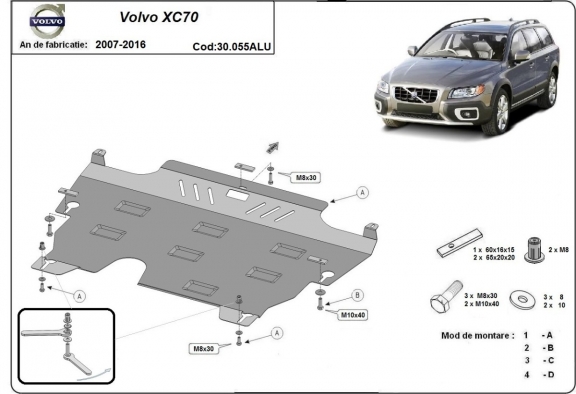 Aluminum sump guard for the protection of the engine and the gearbox for Volvo XC70