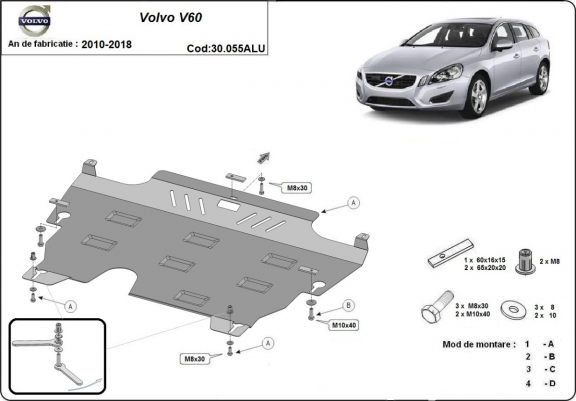 Aluminum sump guard for Volvo V60