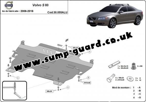 Aluminum sump guard for the protection of the engine and the gearbox for Volvo S80