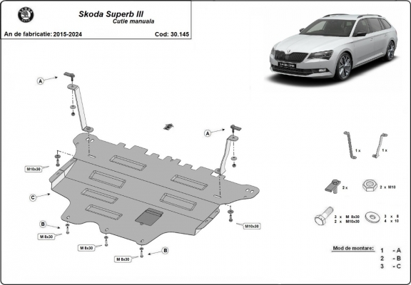 Steel sump guard for Skoda Superb - manual gearbox