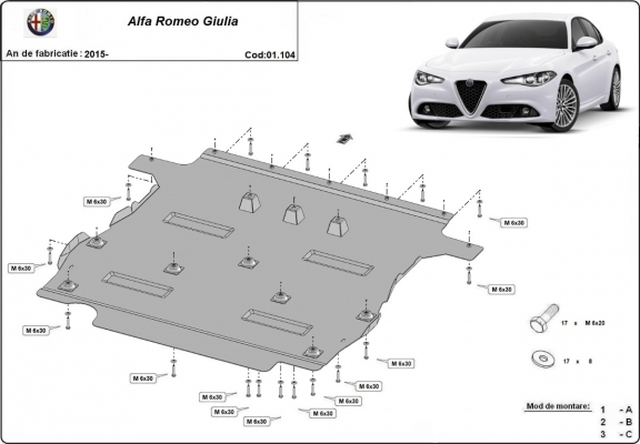 Steel sump guard for Alfa Romeo Giulia