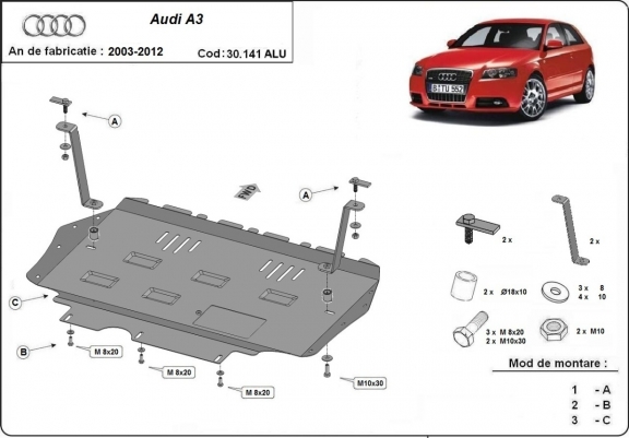 Aluminum sump guard for Audi A3