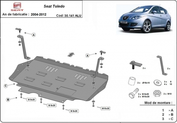Aluminum sump guard for Seat Toledo 3