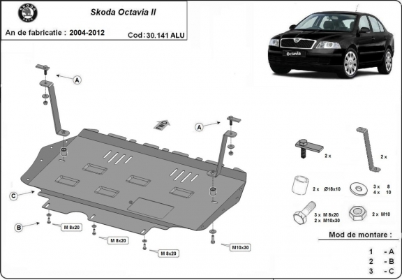 Aluminum sump guard for Skoda Octavia 2