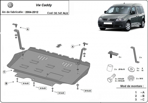 Aluminum sump guard for VW Caddy